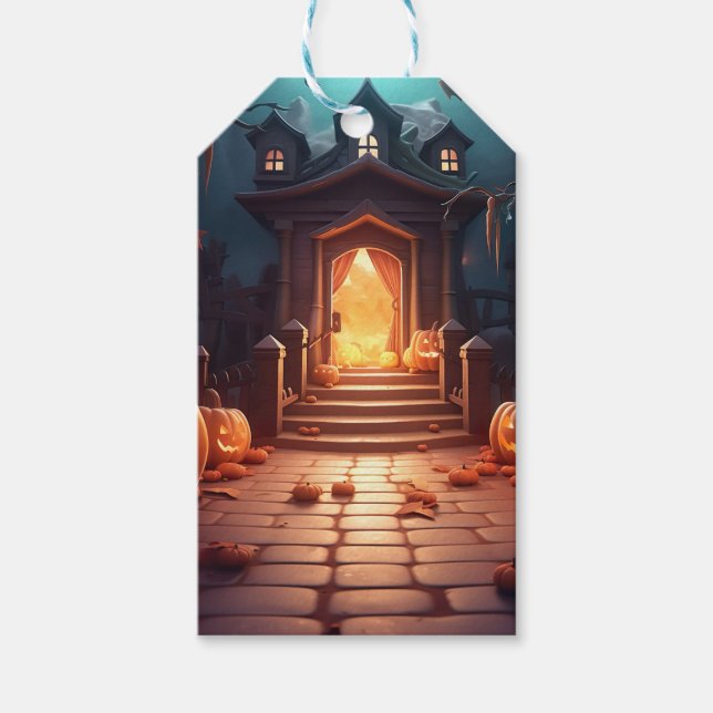 Glowing Pumpkin Halloween Gift Tags (Front)