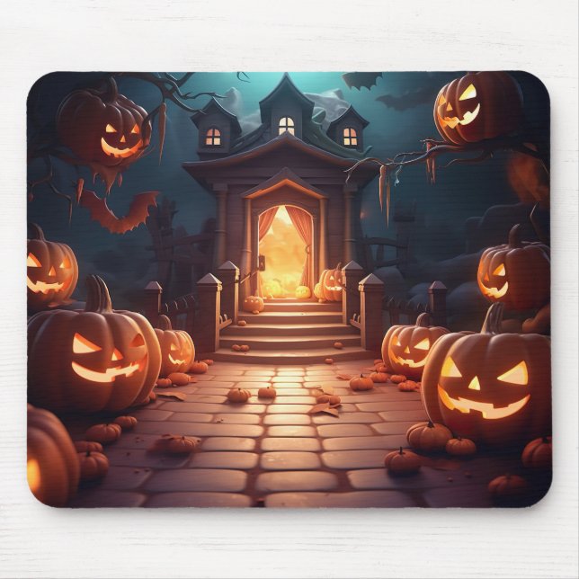 Glowing Pumpkin Halloween Mouse Mat (Front)