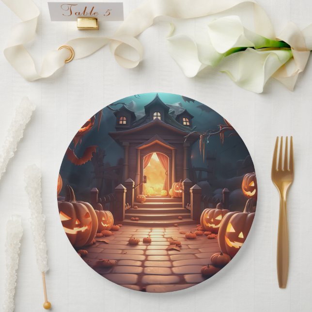 Glowing Pumpkin Halloween Paper Plate (Wedding)
