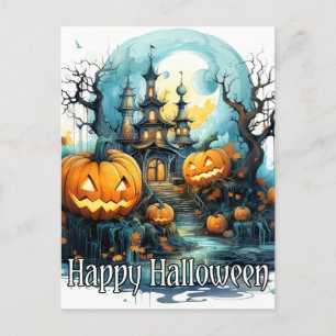 Glowing Pumpkins After Moonlight Postcard