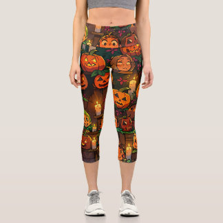 Glowing Pumpkins & Haunted Spooky Night: Halloween Capri Leggings