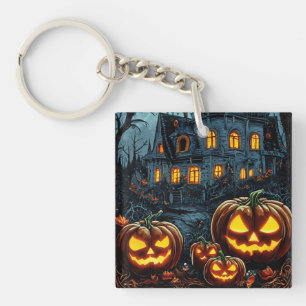 Glowing Pumpkins on Halloween Night Key Ring