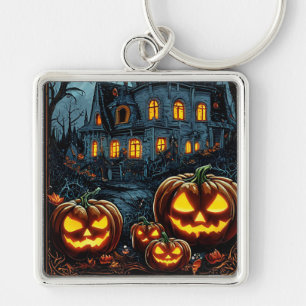 Glowing Pumpkins on Halloween Night Key Ring