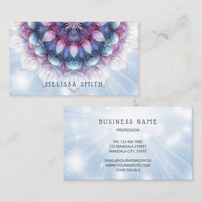 Glowing Purple Blue Mandala Business Card (Front/Back)