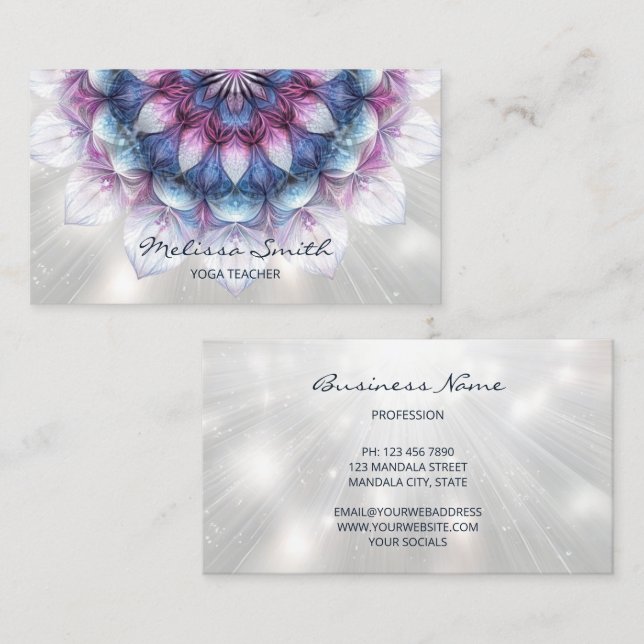 Glowing Purple Blue Mandala Business Card (Front/Back)