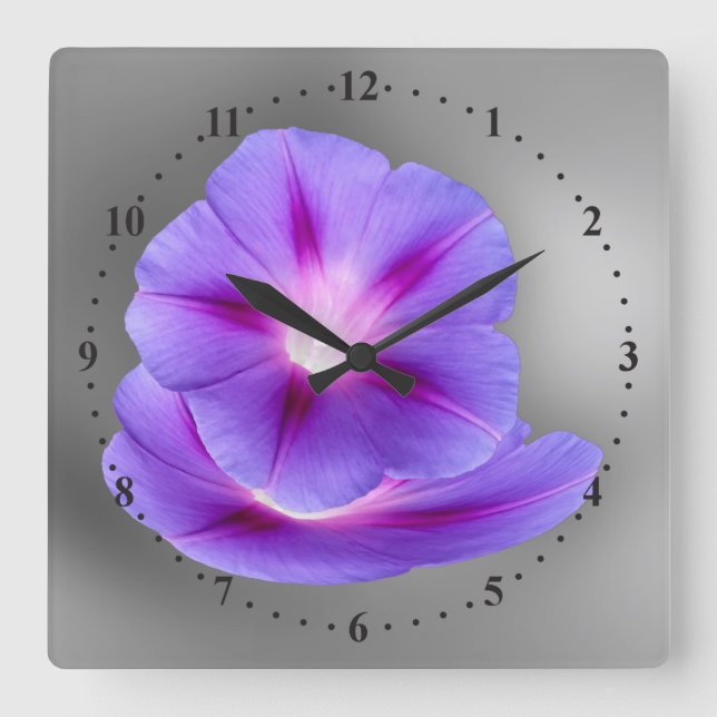 glowing purple flowers square wall clock (Front)