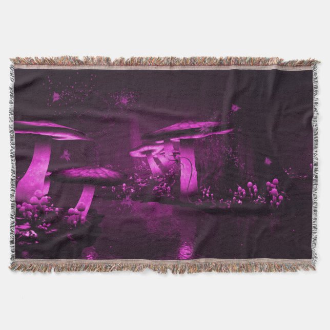 Glowing Purple  Mushrooms Throw Blanket (Front)