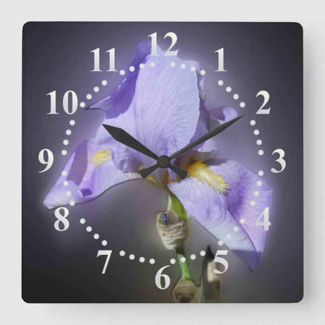 glowing purple square wall clock (Front)