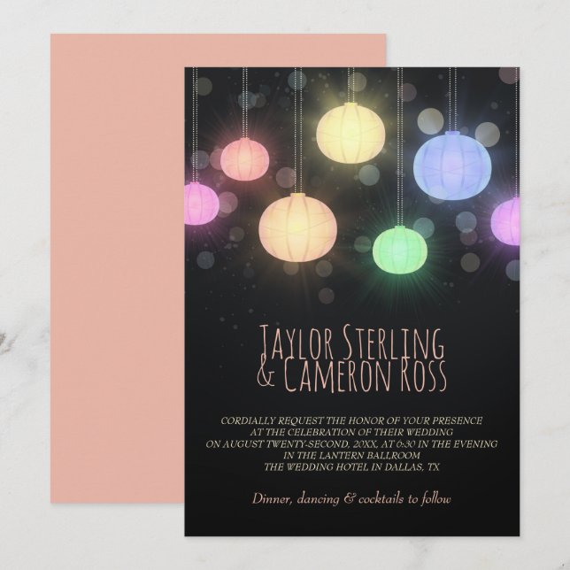 Glowing Rainbow Lanterns Wedding Invitation (Front/Back)