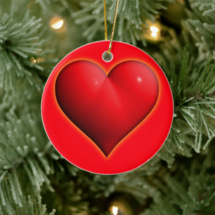 Glowing Red 3-D Heart Ceramic Tree Decoration