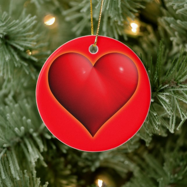 Glowing Red 3-D Heart Ceramic Tree Decoration (Tree)
