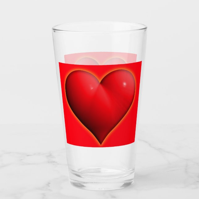 Glowing Red 3-D Heart Glass (Front)