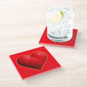 Glowing Red 3-D Heart Glass Coaster