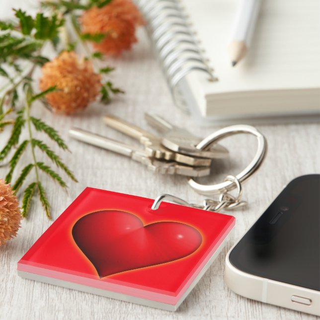 Glowing Red 3-D Heart Key Ring (Front Right)