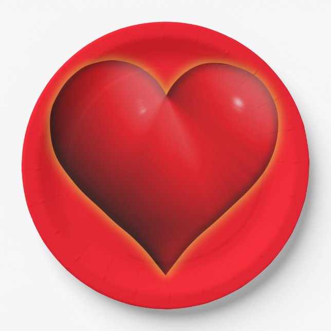 Glowing  Red 3-D Heart Paper Plate (Front)