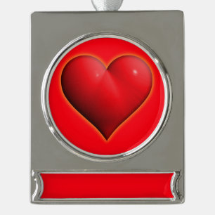 Glowing Red 3-D Heart Silver Plated Banner Ornament