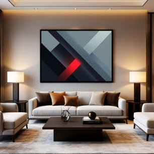 Glowing Red Abstract Concrete Geometric Art Canvas Print