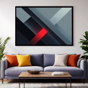 Glowing Red Abstract Concrete Geometric Art Poster