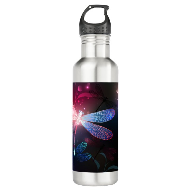 Glowing red dragonfly 710 ml water bottle (Front)