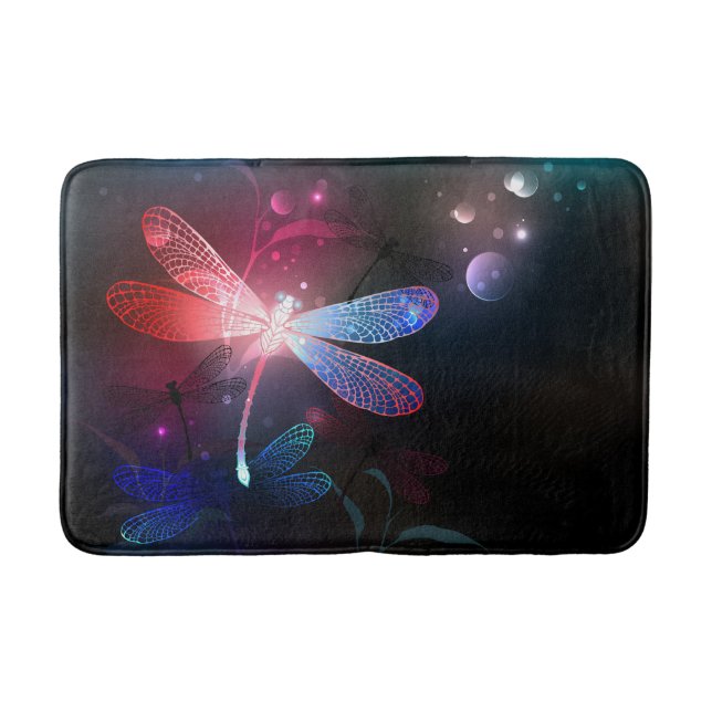 Glowing red dragonfly bath mat (Front)