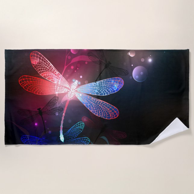 Glowing red dragonfly beach towel (Front)