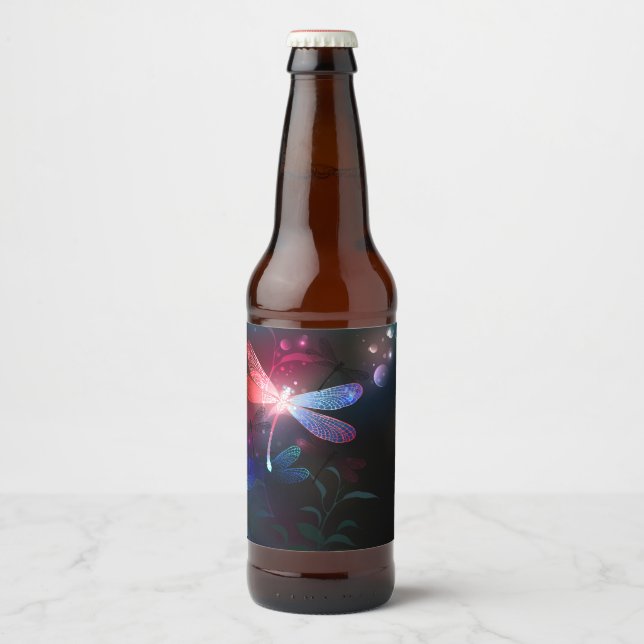 Glowing red dragonfly beer bottle label (Front)