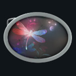 Glowing red dragonfly belt buckle<br><div class="desc">Glowing,  flying,  red dragonfly,  with transparent,  detailed wings on dark,  nocturnal,  luminous background with tropical plants and fireflies. Red dragonfly.</div>