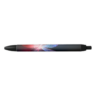 Glowing red dragonfly black ink pen