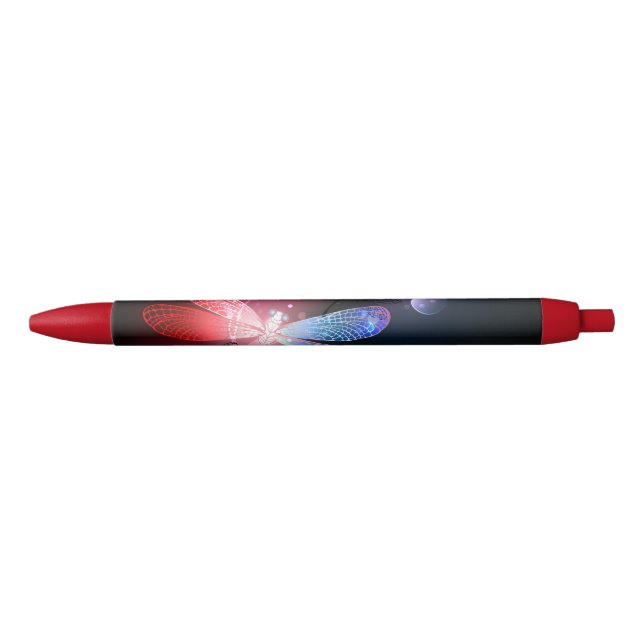 Glowing red dragonfly black ink pen (Front)