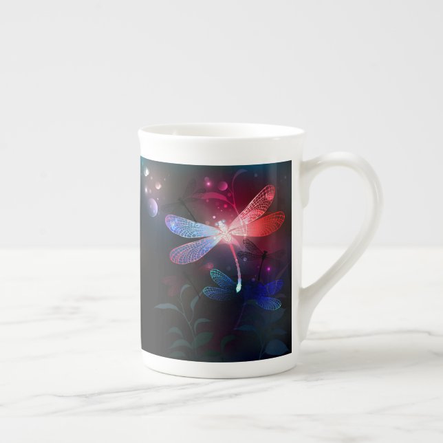 Glowing red dragonfly bone china mug (Right)