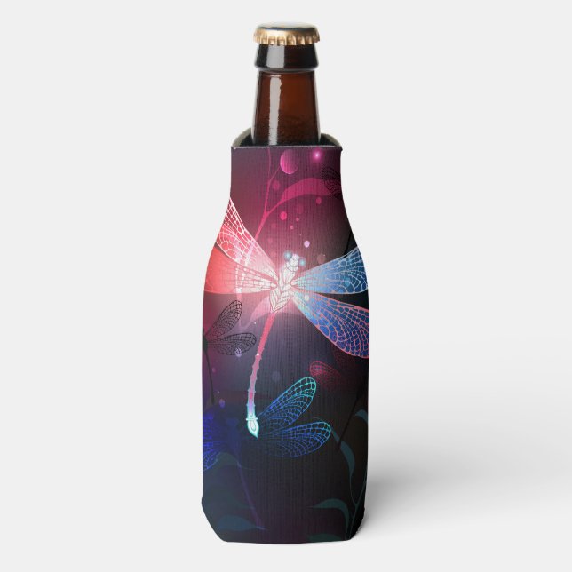 Glowing red dragonfly bottle cooler (Bottle Front)