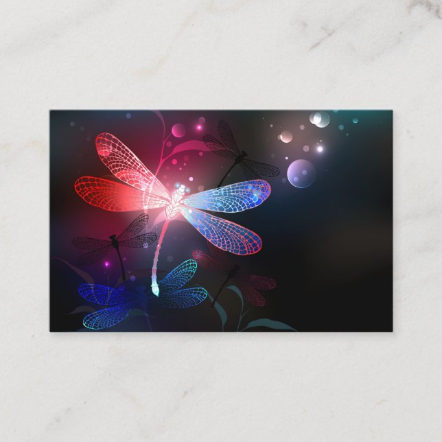 Glowing red dragonfly business card (Front)