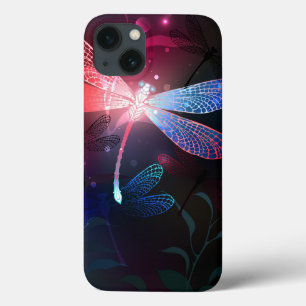 Glowing red dragonfly iPhone 13 case