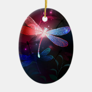 Glowing red dragonfly ceramic tree decoration