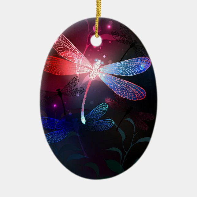 Glowing red dragonfly ceramic tree decoration (Front)