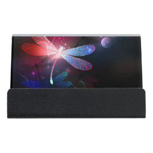 Glowing red dragonfly desk business card holder