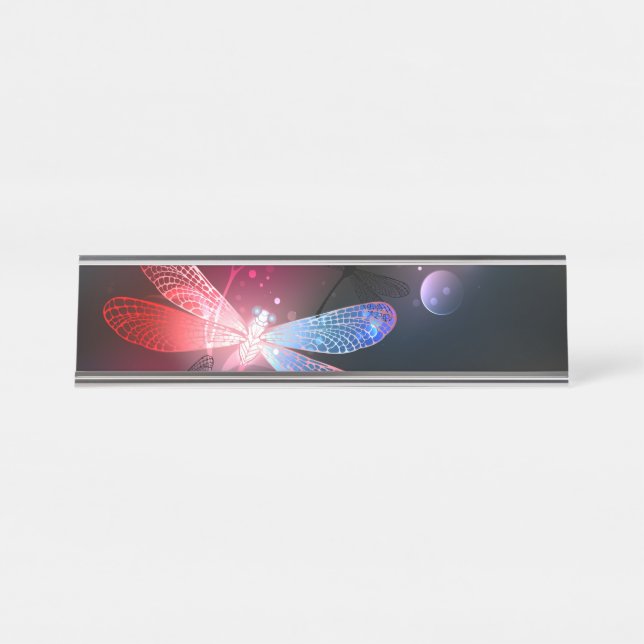 Glowing red dragonfly desk name plate (Front)