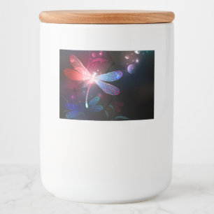 Glowing red dragonfly food label