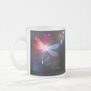 Glowing red dragonfly frosted glass coffee mug