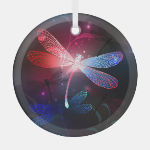 Glowing red dragonfly glass tree decoration
