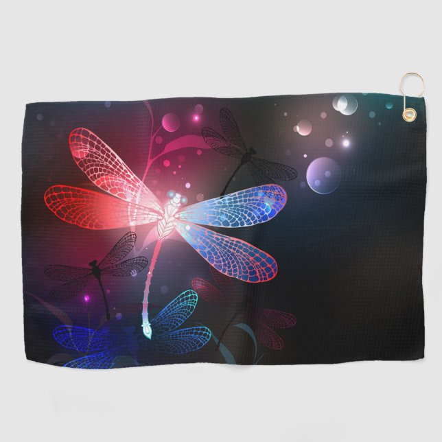Glowing red dragonfly golf towel (Horizontal)