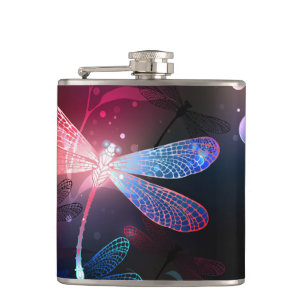 Glowing red dragonfly hip flask