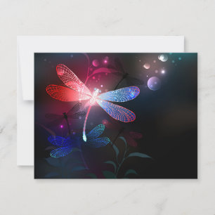Glowing red dragonfly holiday card