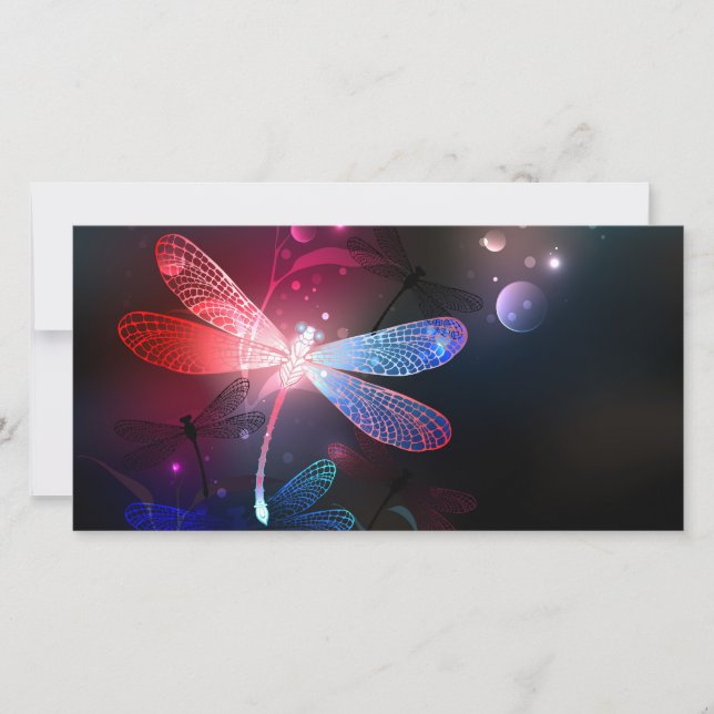 Glowing red dragonfly holiday card (Front)