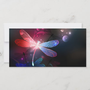 Glowing red dragonfly holiday card