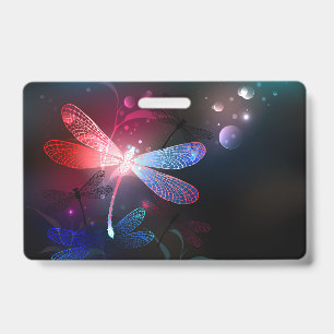 Glowing red dragonfly ID badge