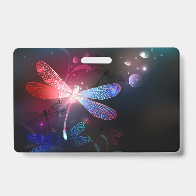 Glowing red dragonfly ID badge (Front)