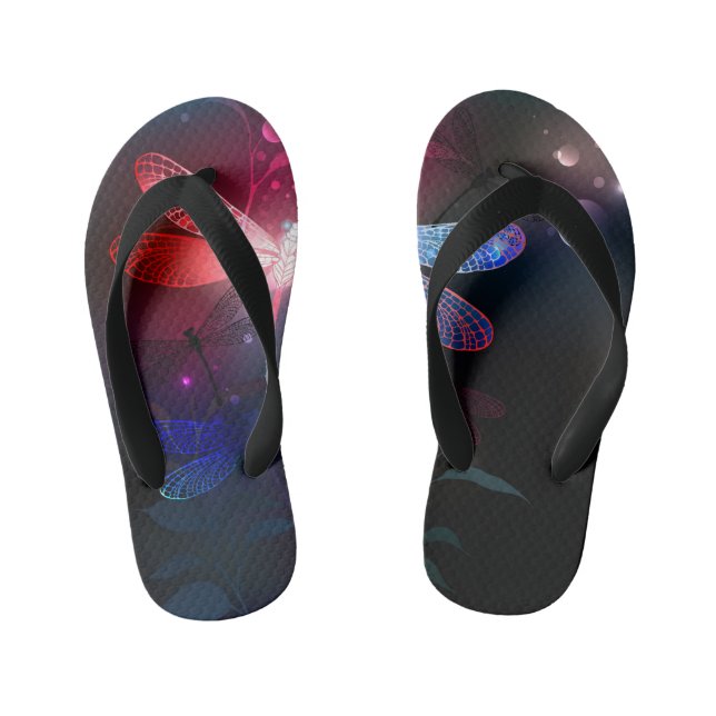 Glowing red dragonfly kid's flip flops (Footbed)