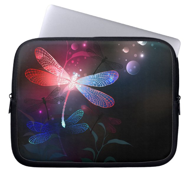 Glowing red dragonfly laptop sleeve (Front)