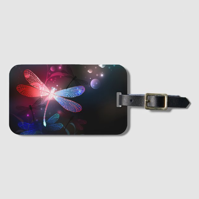 Glowing red dragonfly luggage tag (Front Horizontal)